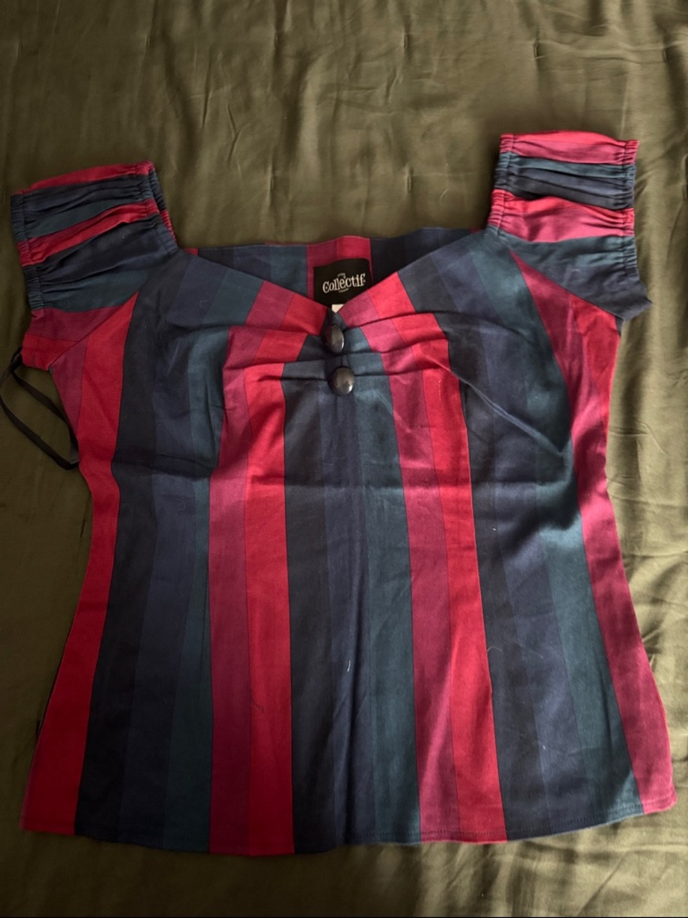 Collectif Vertical Stripe Cap-Sleeve Blouse